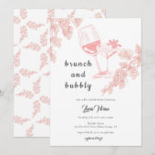 エレガントなワインボトルと葡萄の花束 ブライダルシャワー 招待状 (正面/裏面)