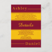 エレガントなワインレッドとゴールドのストライプ ウェディング エンクロージャーカード (正面)