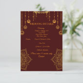 エレガントなワインレッドとゴールドの結婚式詳細カード | エンクロージャーカード (スタンド正面)