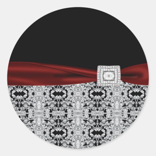 エレガントなワインレッドとブラックのダイヤモンドステッカー ラウンドシール (正面)