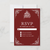 エレガントなワインレッドのイスラム教徒の結婚式RSVP 出欠カード (正面)
