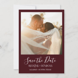 エレガントなワインレッドの1枚の写真の結婚式 セーブザデート