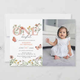 エレガントなワンデアフル ワイルドフラワー 1歳の誕生日 招待状