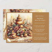 エレガントなヴィクトリアン風誕生日ティーパーティー  招待状 (正面/裏面)