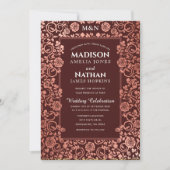 エレガントなヴィクトリアン ローズゴールド フォイル ウェディング 招待状 (正面)