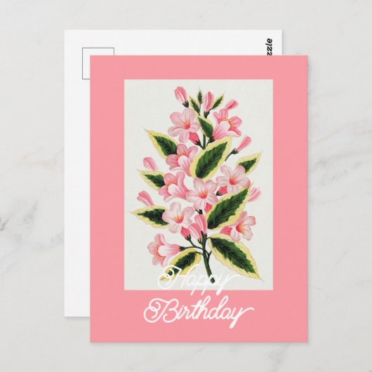 エレガントなヴィンテージのウィゲラの花 誕生日おめでとう ポストカード (正面/裏面)