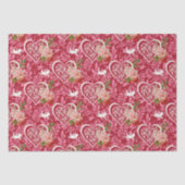 エレガントなヴィンテージのキューピッドと赤いバラのバレンタインデー 薄葉紙 (正面)