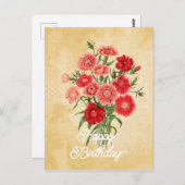 エレガントなヴィンテージのダイアンサス・シナンシス 花の誕生日 ポストカード (正面/裏面)