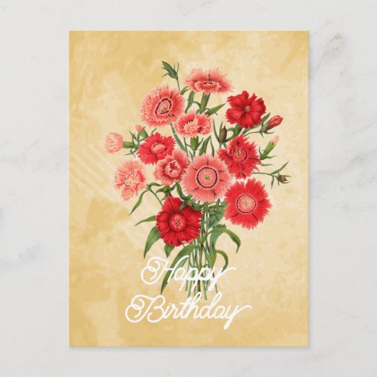 エレガントなヴィンテージのダイアンサス・シナンシス 花の誕生日 ポストカード (正面)