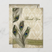 エレガントなヴィンテージのダマスクペコックの結婚式のお礼 ポストカード (正面/裏面)
