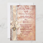 エレガントなヴィンテージのダマスク織バラ及び弓ベビーシャワー 招待状 (裏面)