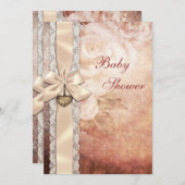 エレガントなヴィンテージのダマスク織バラ及び弓ベビーシャワー 招待状 (正面/裏面)