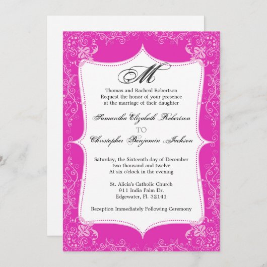 エレガントなヴィンテージのティール(緑がかった色)の青いモノグラムの結婚式の招待 招待状 (正面/裏面)