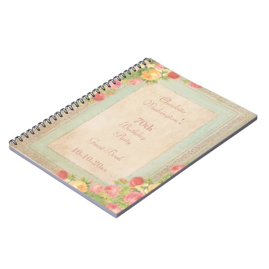 エレガントなヴィンテージのバラの第70誕生会 ノートブック (左側)