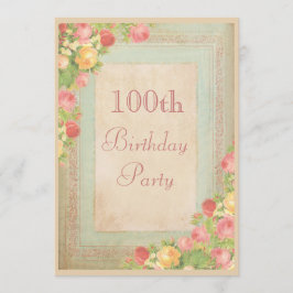 エレガントなヴィンテージのバラの100th誕生会 招待状
