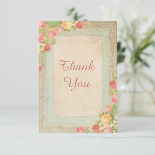エレガントなヴィンテージのバラは感謝していしています サンキューカード (スタンド正面)