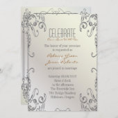 エレガントなヴィンテージのパールと花の孔雀のウェディング 招待状 (正面/裏面)