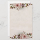 エレガントなヴィンテージのピンクのバラの文房具 便箋 (正面/裏面)