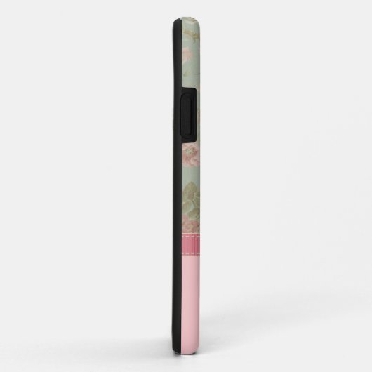 エレガントなヴィンテージのピンク及び緑の花のモノグラムの名前 Case-Mate iPhoneケース (裏面/右)