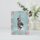 エレガントなヴィンテージのフランスのなプードルの女の子のシルエット ポストカード (スタンド正面)