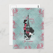 エレガントなヴィンテージのフランスのなプードルの女の子のシルエット ポストカード (正面/裏面)