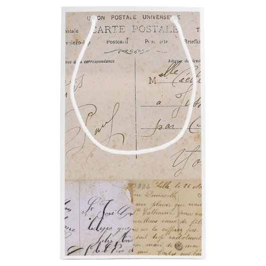 エレガントなヴィンテージのフランスのな郵便はがきの手書き スモールペーパーバッグ (裏面)