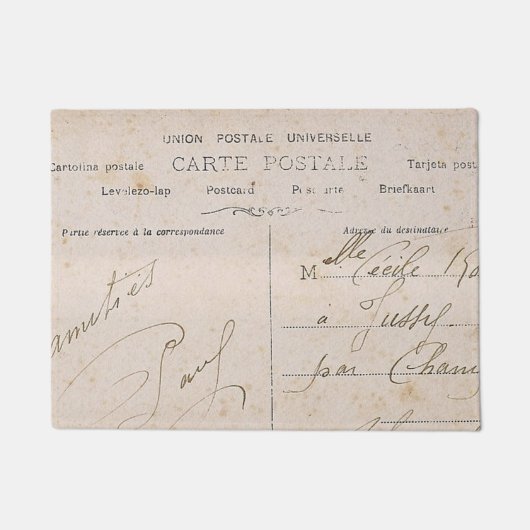 エレガントなヴィンテージのフランスのな郵便はがきの手書き ドアマット (正面)