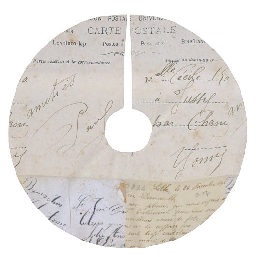 エレガントなヴィンテージのフランスのな郵便はがきの手書き ブラッシュドポリエステルツリースカート (正面)