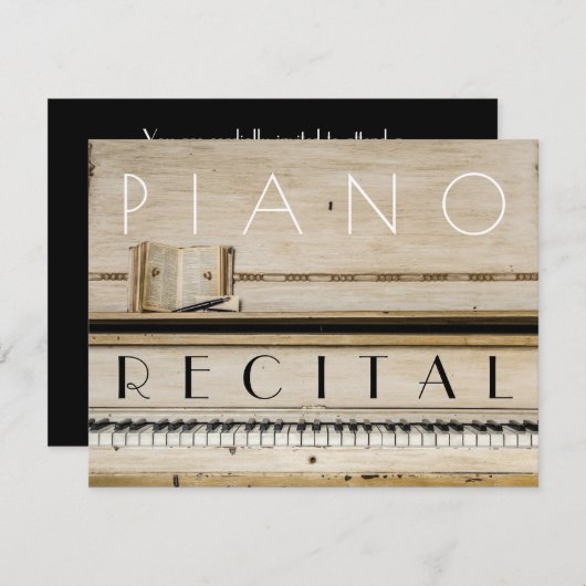 エレガントなヴィンテージのユニセックスなピアノ演奏会の招待状 招待状 (正面/裏面)