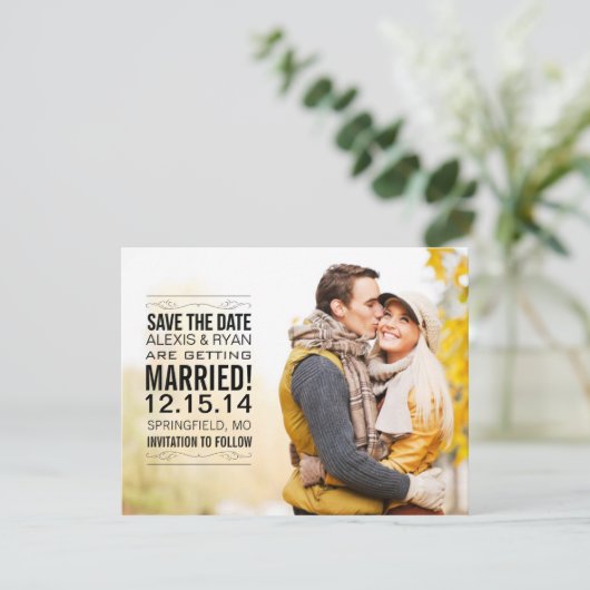 エレガントなヴィンテージの保存日付の郵便はがき セーブザデート (スタンド正面)