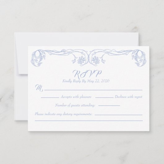 エレガントなヴィンテージの出欠確認カード – 緑のバラの装飾 招待状 (正面)