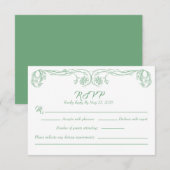 エレガントなヴィンテージの出欠確認カード – 緑のバラの装飾 招待状 (正面/裏面)
