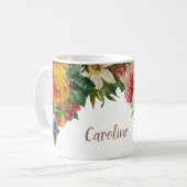 エレガントなヴィンテージの名前入りな素朴なバラの花 コーヒーマグカップ (正面左)