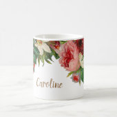 エレガントなヴィンテージの名前入りな素朴なバラの花 コーヒーマグカップ (中央)