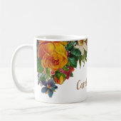 エレガントなヴィンテージの名前入りな素朴なバラの花 コーヒーマグカップ (左)