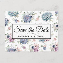 エレガントなヴィンテージの多肉植物の花のSave the Date 案内ポストカード