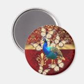 エレガントなヴィンテージの孔雀および赤いダマスク織 マグネット (正面/裏面)