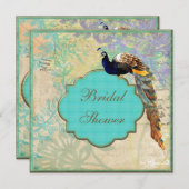 エレガントなヴィンテージの孔雀のブライダルシャワー 招待状 (正面/裏面)