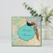 エレガントなヴィンテージの孔雀のブライダルシャワー 招待状 (スタンド正面)