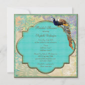 エレガントなヴィンテージの孔雀のブライダルシャワー 招待状 (裏面)