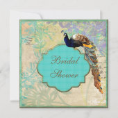 エレガントなヴィンテージの孔雀のブライダルシャワー 招待状 (正面)
