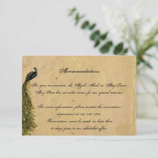 エレガントなヴィンテージの孔雀の優雅な結婚式の挿入物 エンクロージャーカード (スタンド正面)