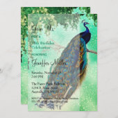 エレガントなヴィンテージの孔雀の美術作品 招待状 (正面/裏面)