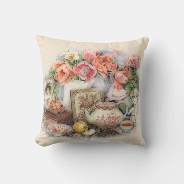 エレガントなヴィンテージの旧式でビクトリアンな茶部屋の装飾 アウトドアクッション (正面)