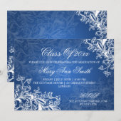 エレガントなヴィンテージの渦巻き模様の卒業パーティー 青 招待状 (正面/裏面)