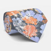 エレガントなヴィンテージの灰色のすみれ色のオレンジ花パターン ネクタイ (ロール)