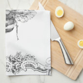 エレガントなヴィンテージの灰色ののまわりに及び王冠の花柄 キッチンタオル (四つ折り)