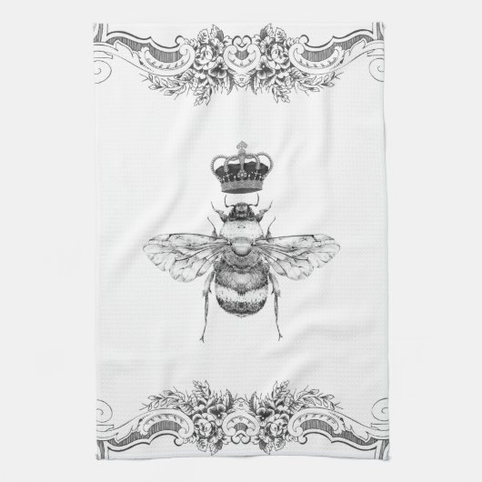 エレガントなヴィンテージの灰色ののまわりに及び王冠の花柄 キッチンタオル (縦)