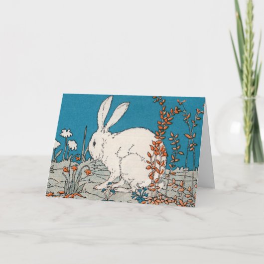 エレガントなヴィンテージの白いウサギイースター シーズンカード (正面)