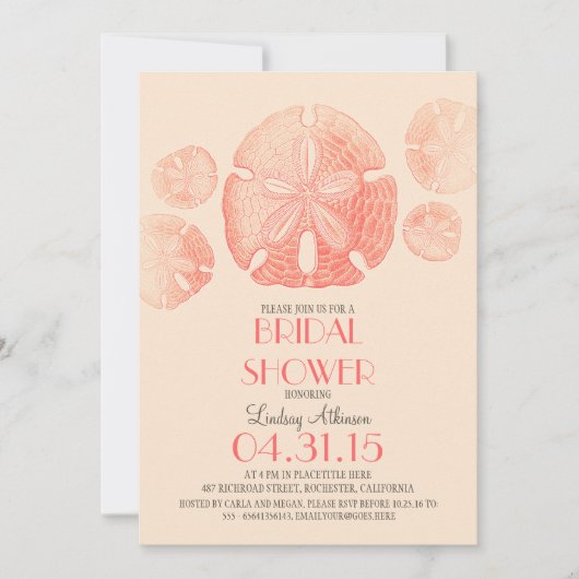 エレガントなヴィンテージの砂ドルのビーチのブライダルシャワー 招待状 (正面)